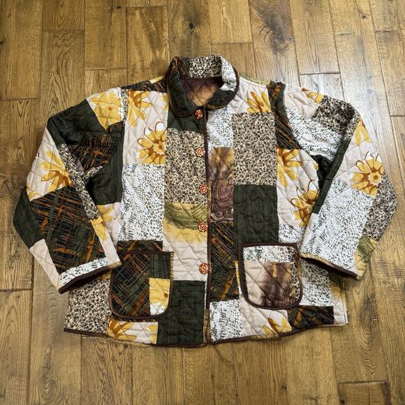 Vintage Patchwork Quilt Jacket Reversible Womens XL Floral Embroidered Pockets - Picture 5 of 6